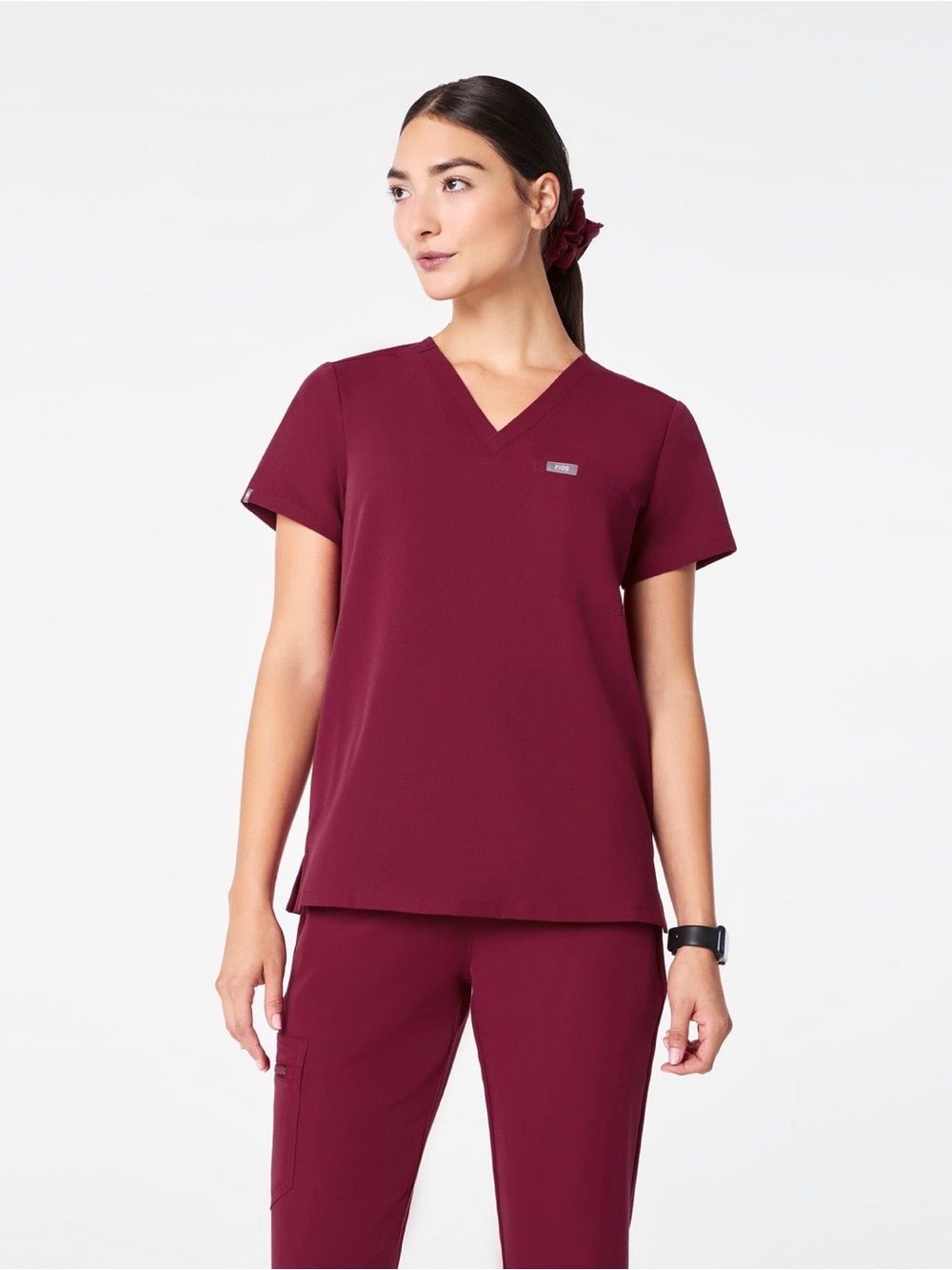 Figs Catarina Scrub Top Size Small Deep Cranberry Maroon Burgundy Wine Medical